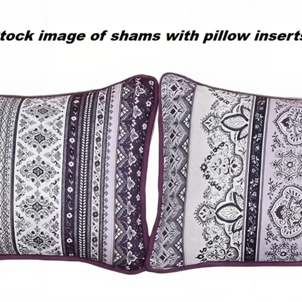 2 Boho Queen Size 20”x 28” Bohemian Purple Quilted Pillow Shams EUC